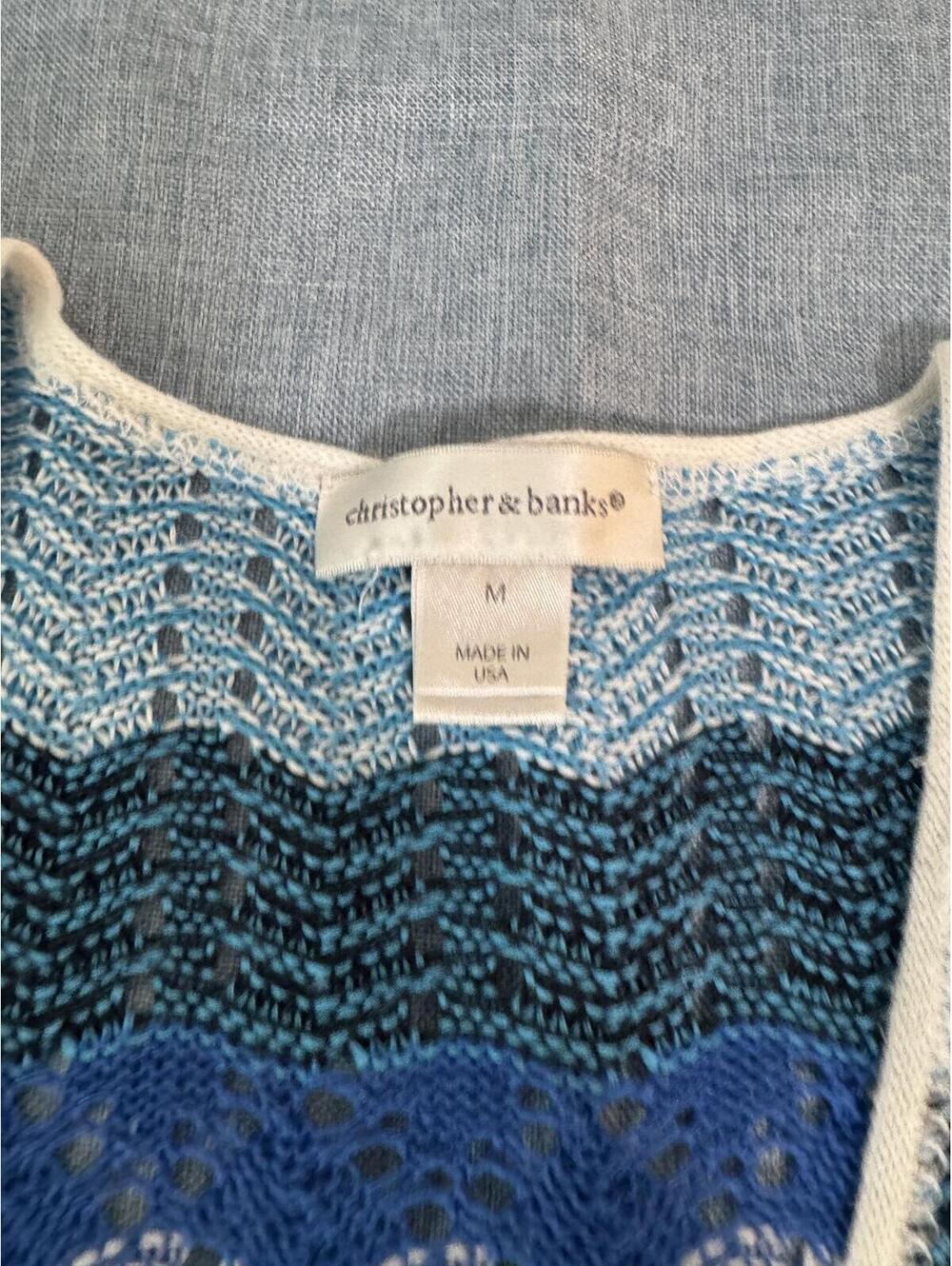 Blue Stripe Open Knit Cardigan Sweater Medium Coastal Boho USA - Picture 6 of 6